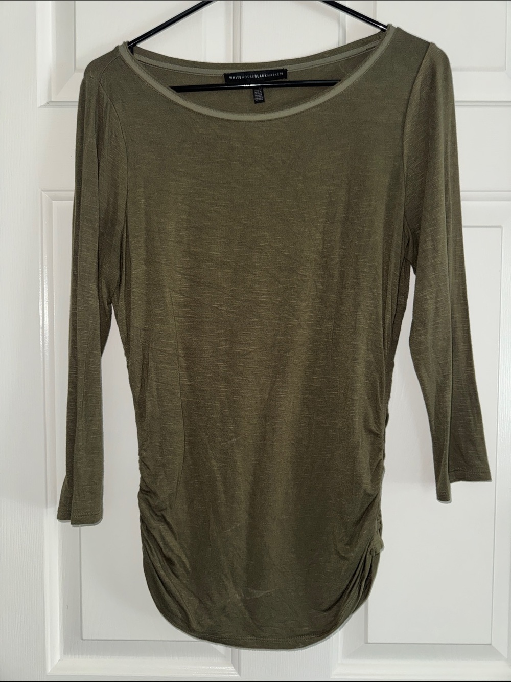 White House Black Market Olive Scoop Neck Long Sleeve Top